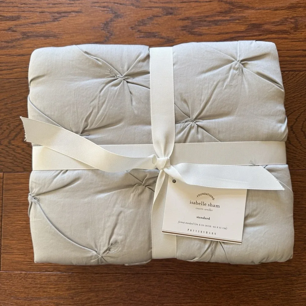 Pottery Barn Isabelle Pillow Shams Grey Standard Size 26x20 Inches Tufted Cotton